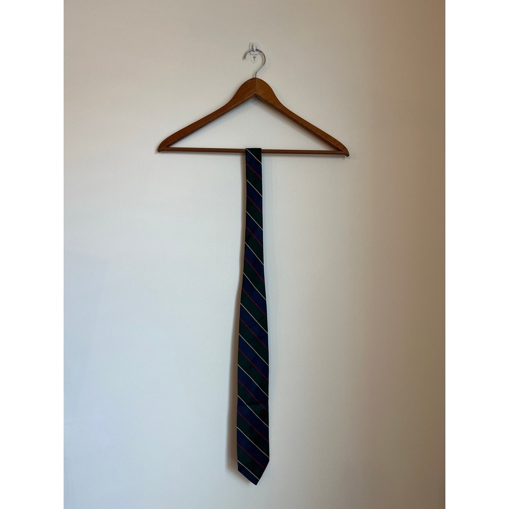 Brooks Brothers 346 Mens Silk Tie Navy Green Red Gold Regimental Repp Stripe USA